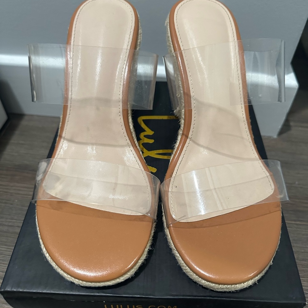 Lulu's Tan Heels with Clear Straps